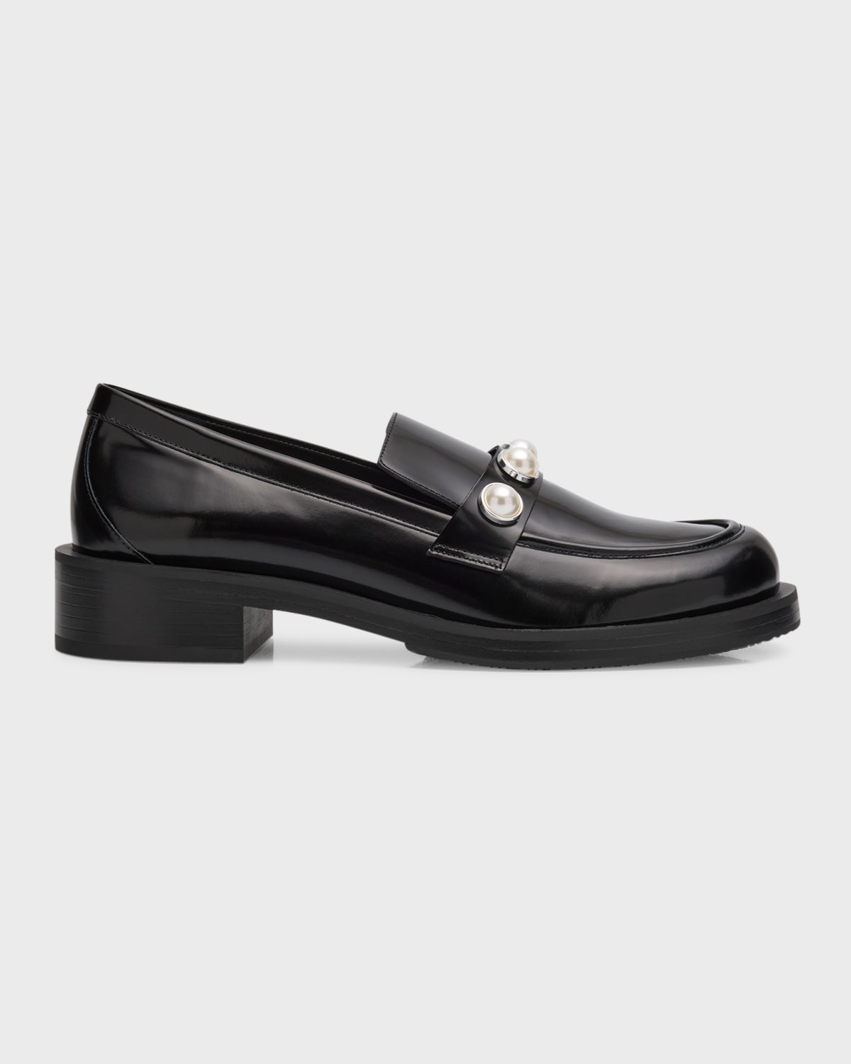 Shop Stuart Weitzman Portia Leather Pearly Slip-on Loafers In Black