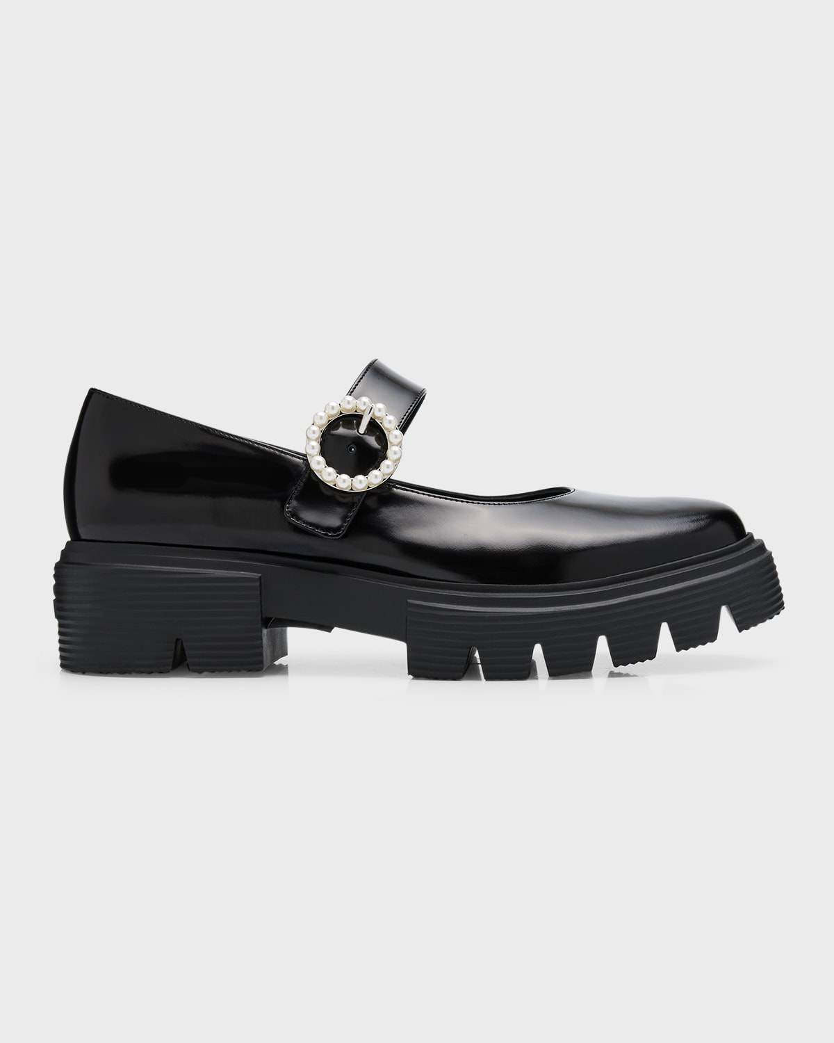 Shop Stuart Weitzman Nolita Leather Pearly Mary Jane Loafers In Black