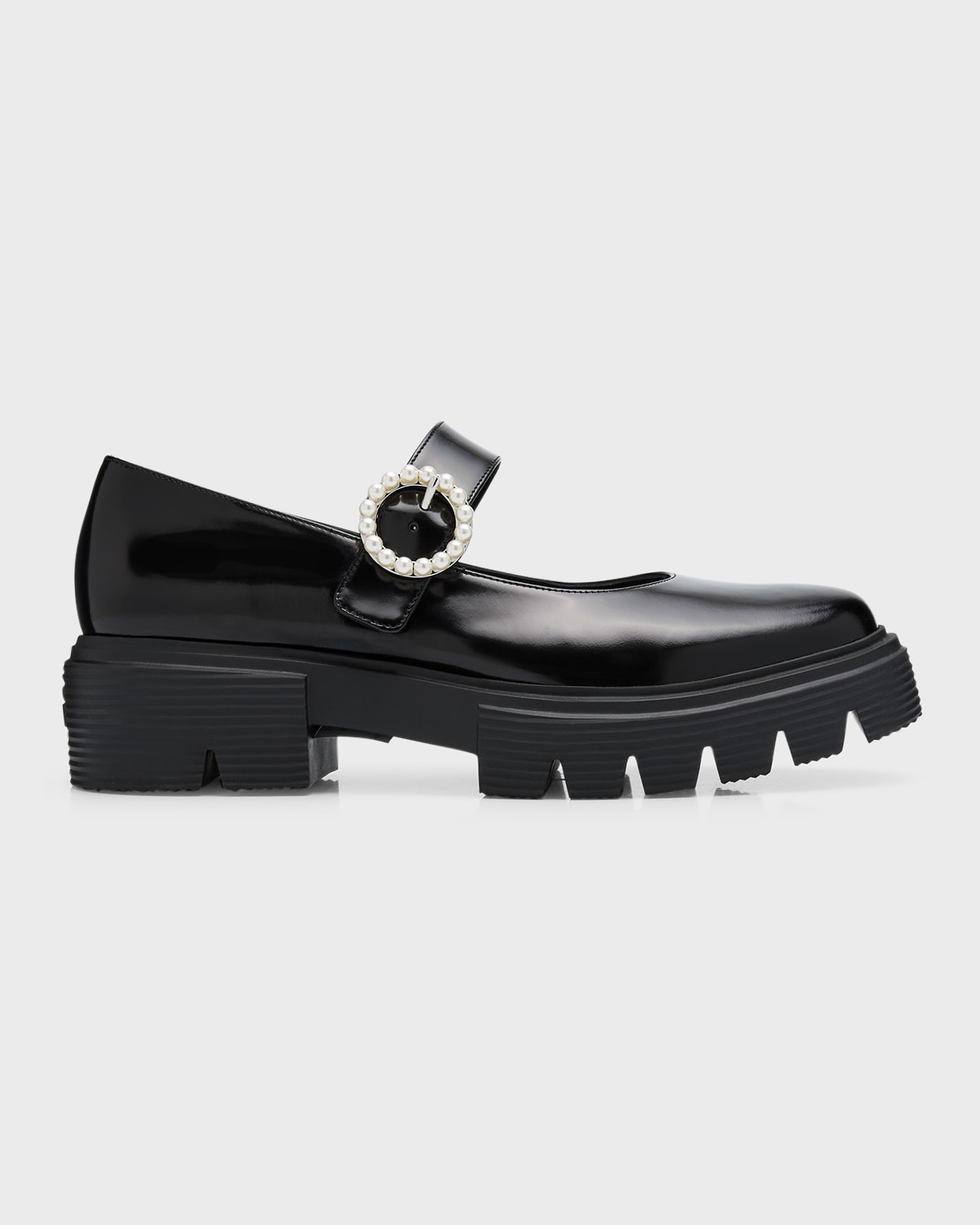 Stuart Weitzman Nolita Leather Pearly Mary Jane Loafers In Black