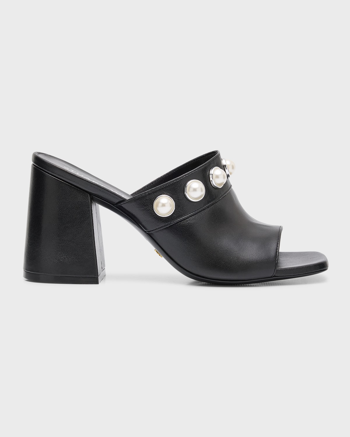 Stuart Weitzman Portia Leather Pearly Mule Sandals In Black