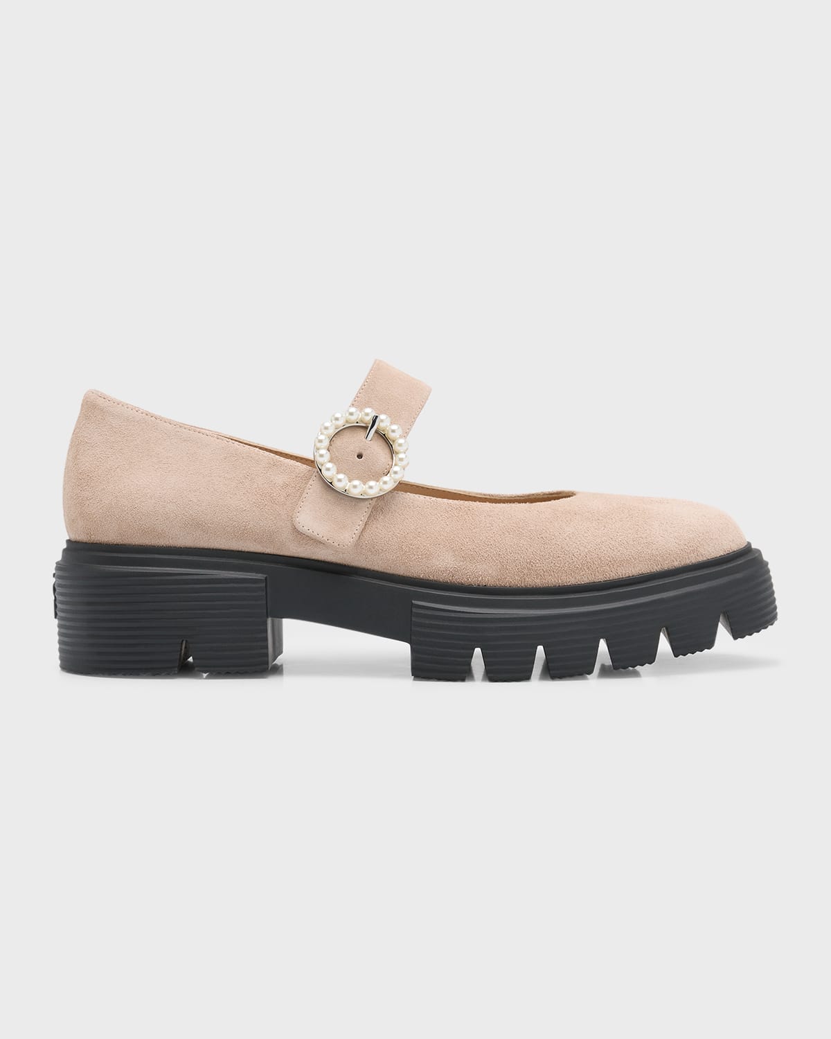 Stuart Weitzman Nolita Suede Pearly Mary Jane Loafers In Sabbia