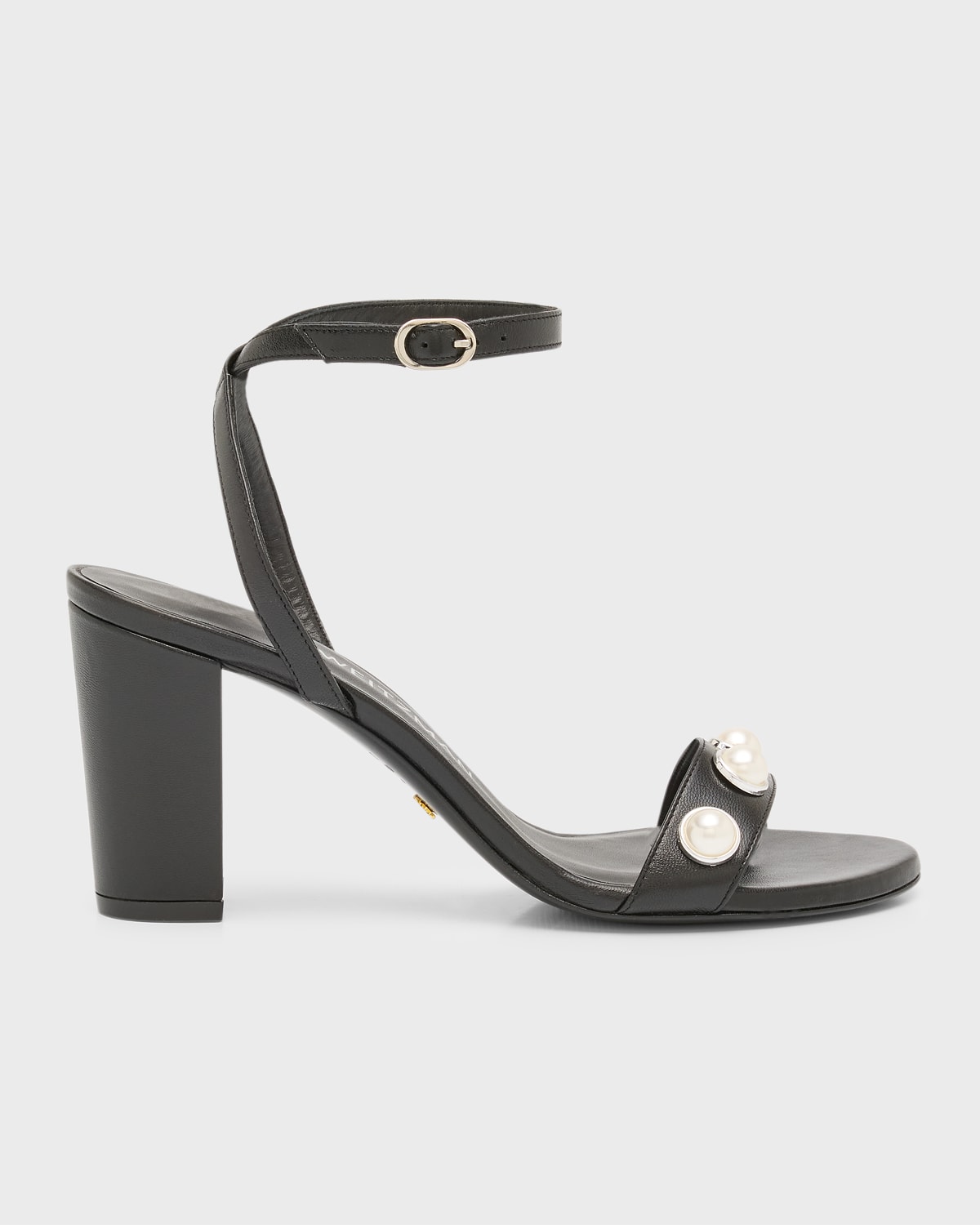 Stuart Weitzman Nearlybare Leather Pearly Ankle-strap Sandals In Black