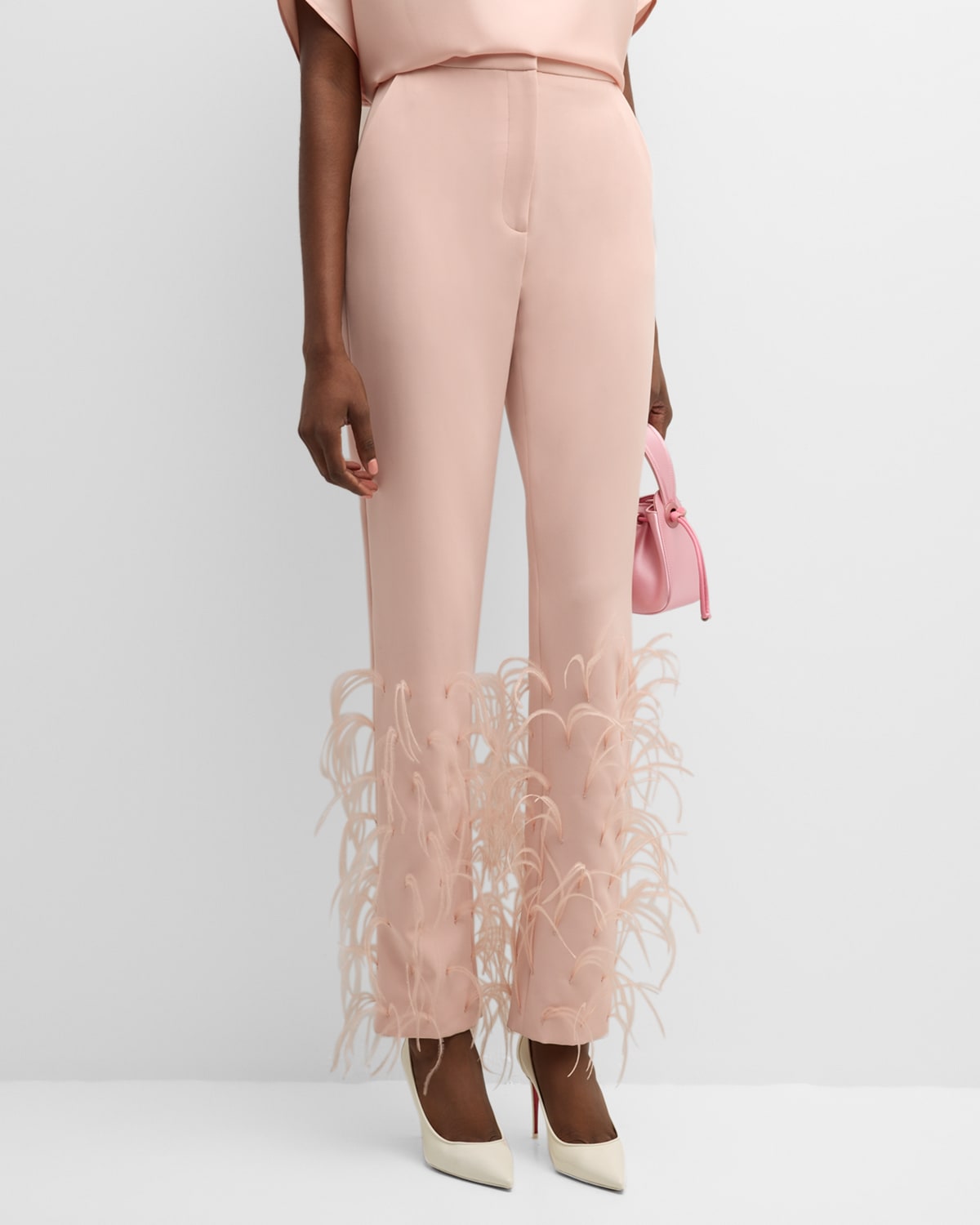 Lapointe High-rise Feather-hem Slim-leg Matte Crepe Trousers In Light Pink