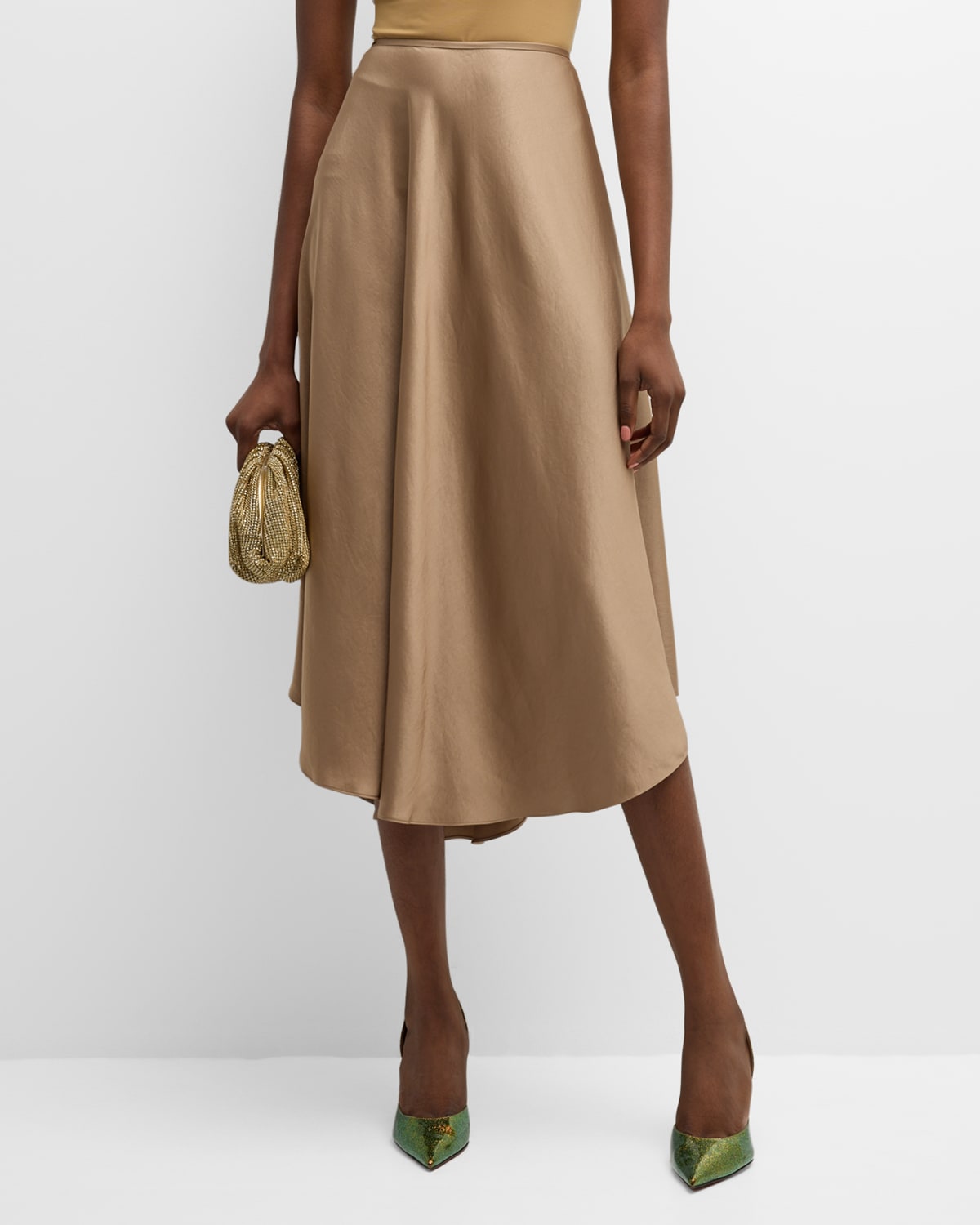 Lapointe Lightweight Textured Satin Midi Handkerchief Skirt In Taupe