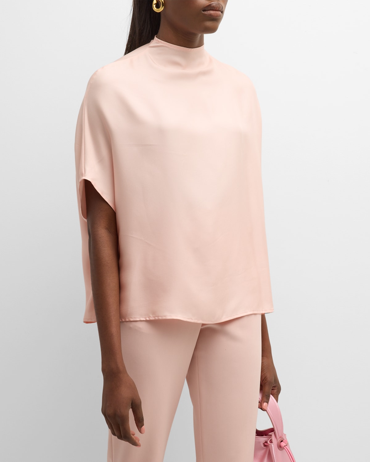 Lapointe Organic Silky Twill Cape Tee In Light Pink