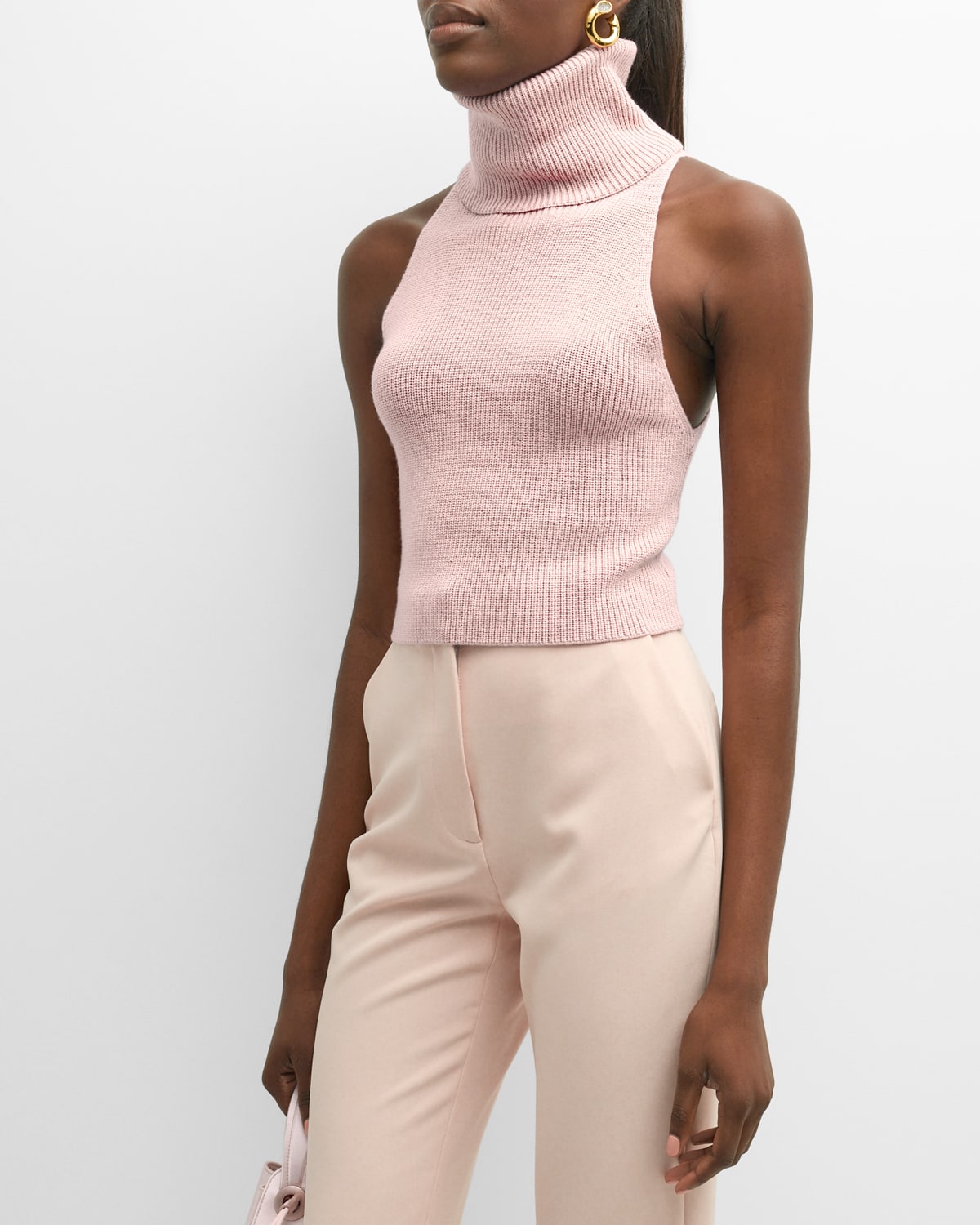 Shop Lapointe Turtleneck Merino Wool Knit Tank Top In Light Pink