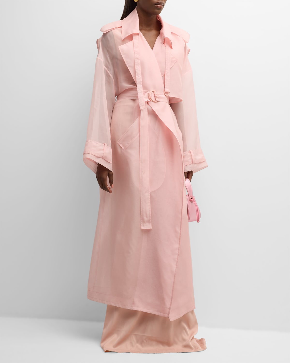 Lapointe Silk Organza Wrap Trench Coat In Light Pink