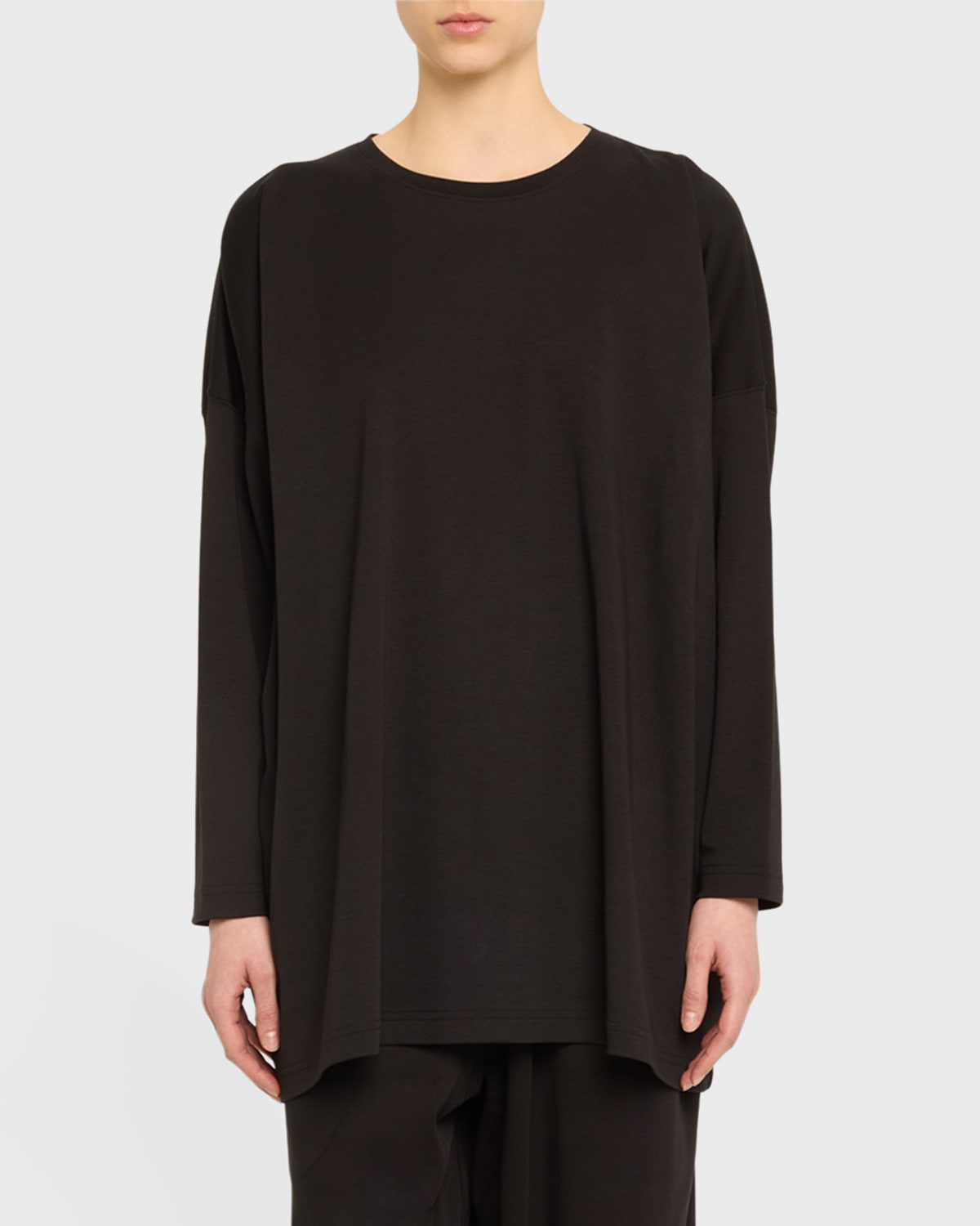 Eskandar Round Neck Long Sleeve Cotton T-shirt In Black
