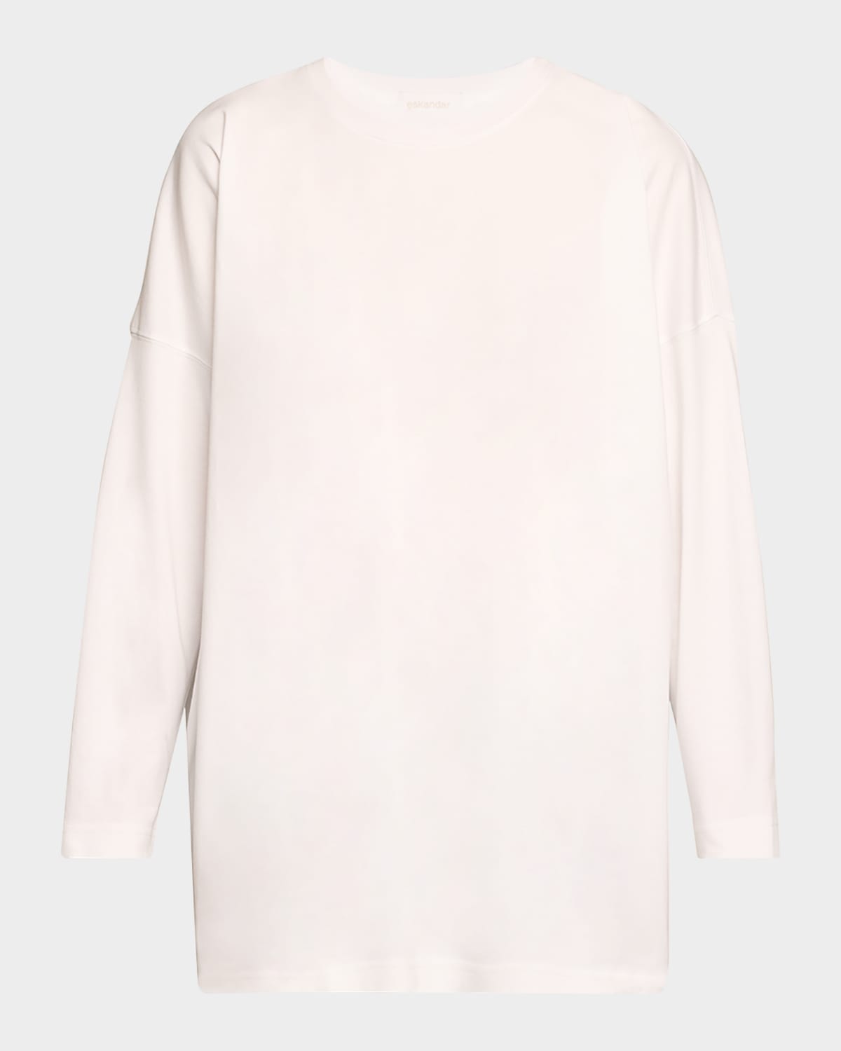 Eskandar Round Neck Long Sleeve Cotton T-shirt In White