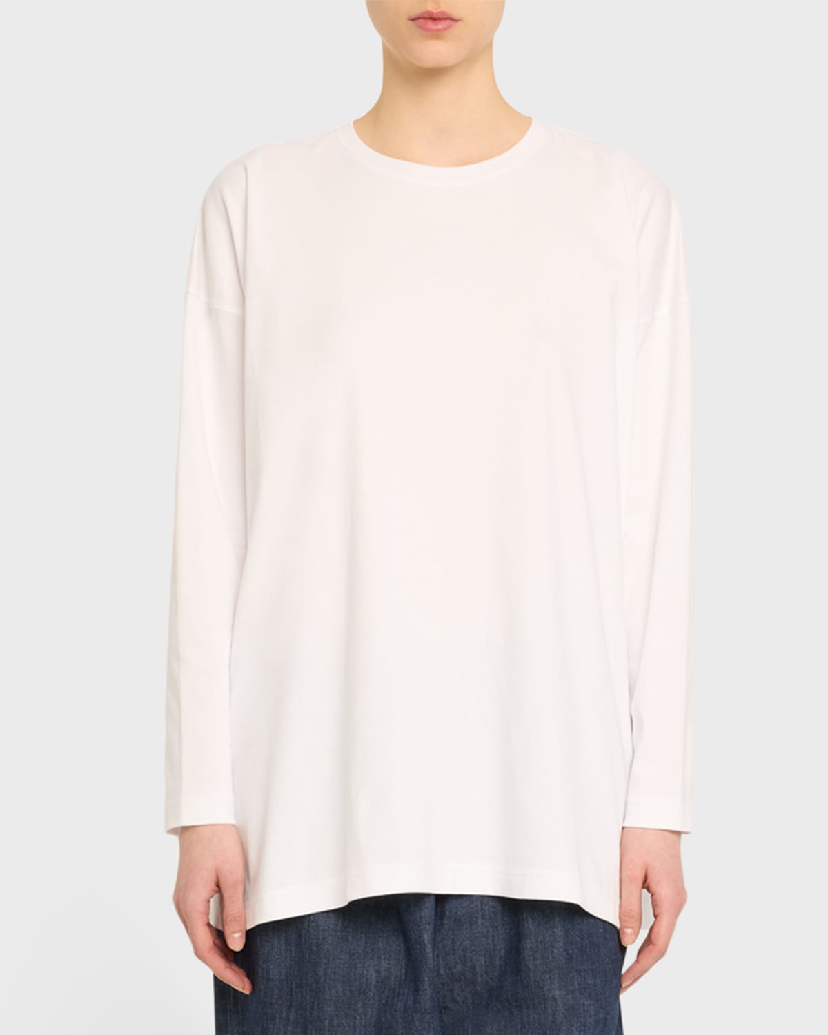 Side Panelled Round Neck Long Sleeve T-Shirt (Mid Plus Length)