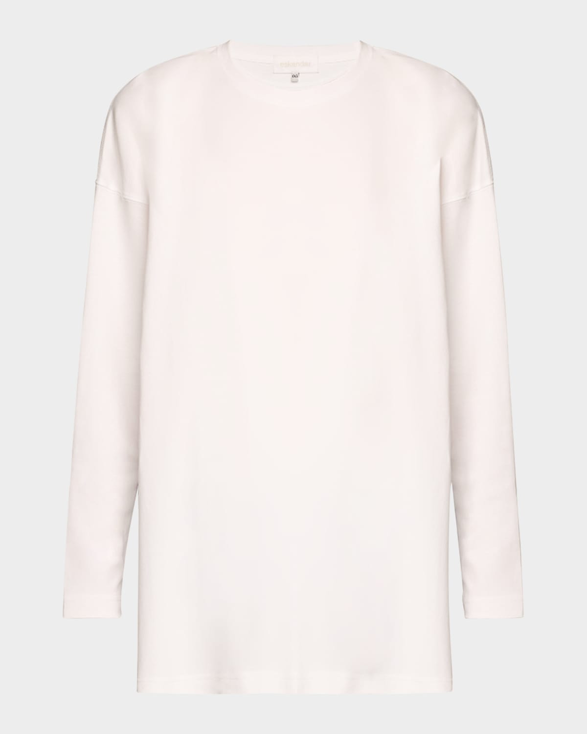 Eskandar Side Panelled Round Neck Long Sleeve T-shirt (mid Plus Length) In White