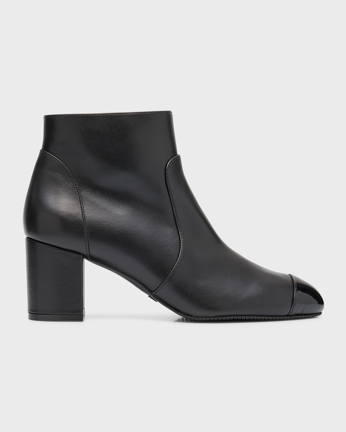 Stuart Weitzman Yuliana Leather Cap-toe Booties In Black