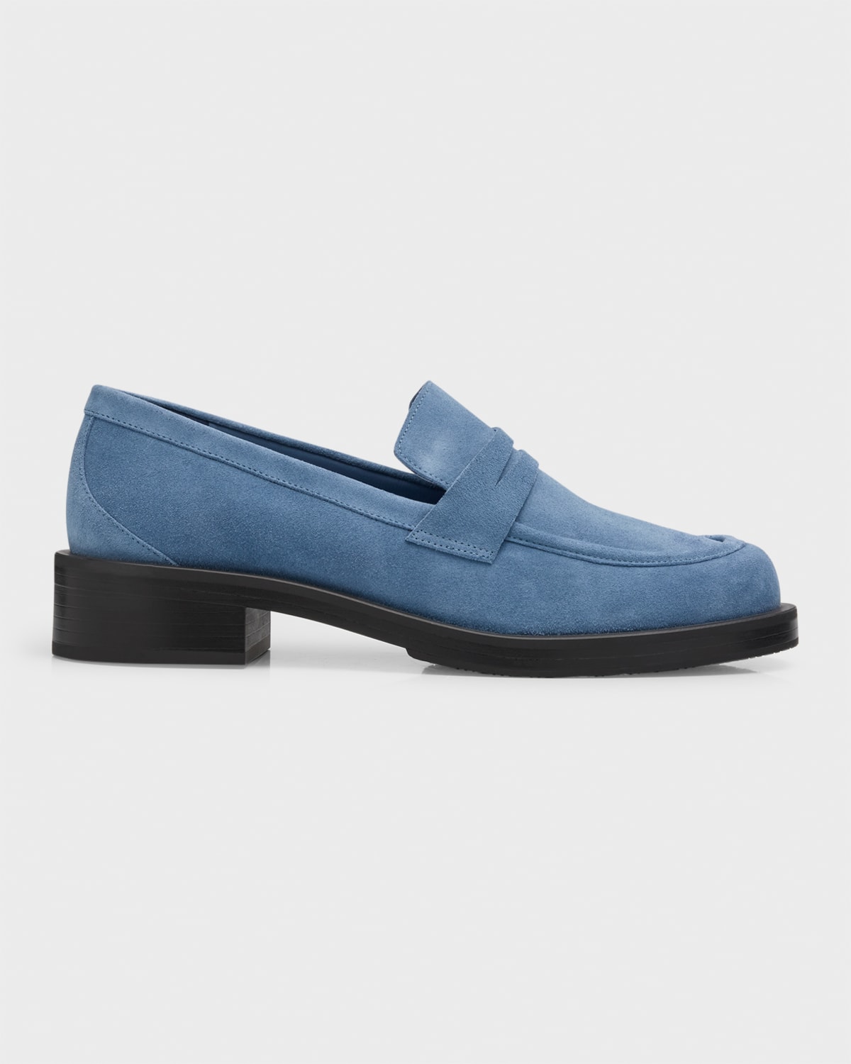 Shop Stuart Weitzman Palmer Suede Penny Loafers In Blue Steel