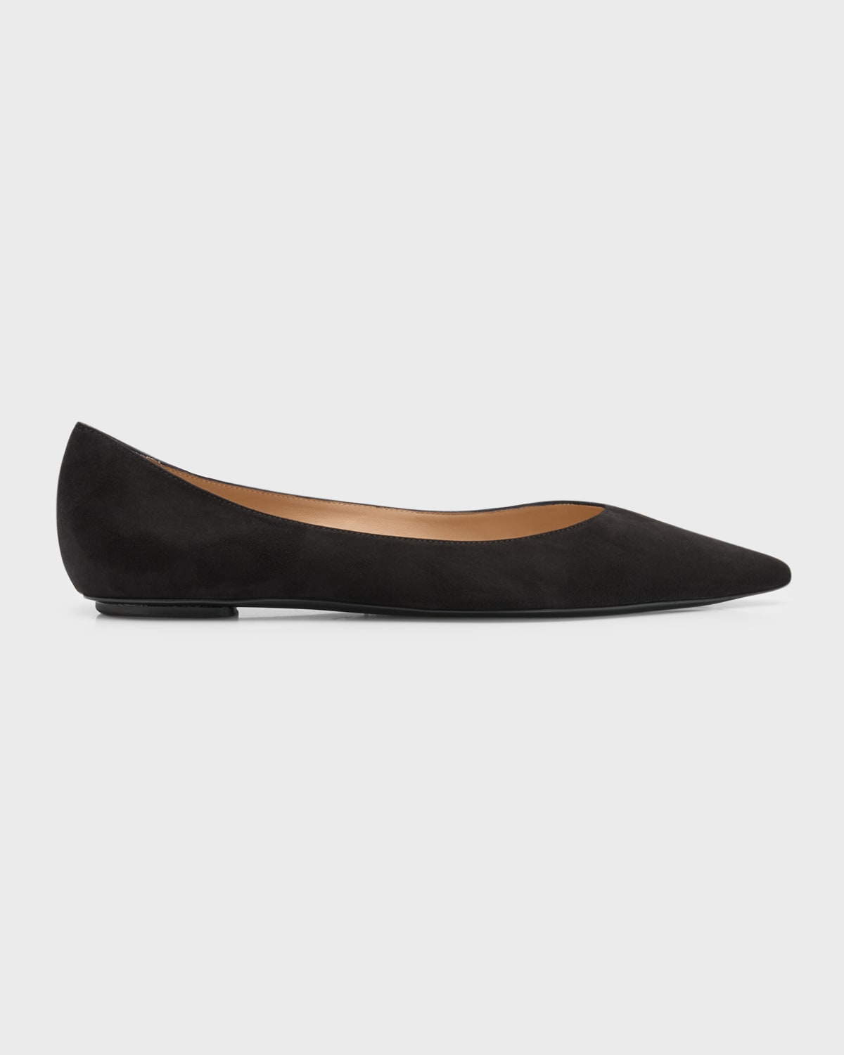 Shop Stuart Weitzman Emilia Suede Point-toe Ballerina Flats In Black