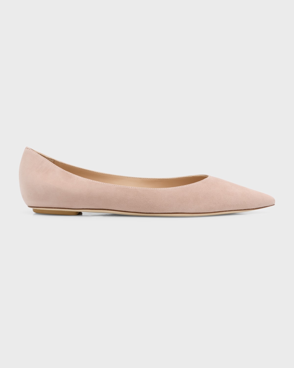 Shop Stuart Weitzman Emilia Suede Point-toe Ballerina Flats In Fawn