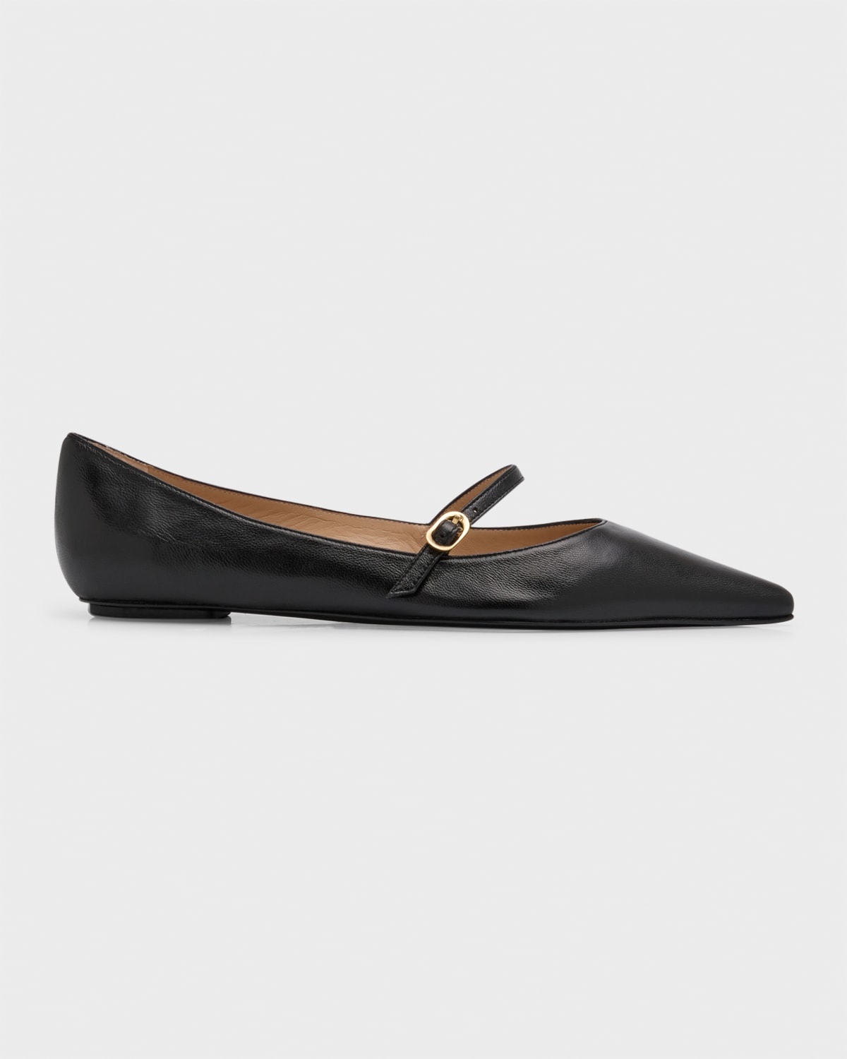 Stuart Weitzman Emilia Leather Mary Jane Point-toe Flats In Black