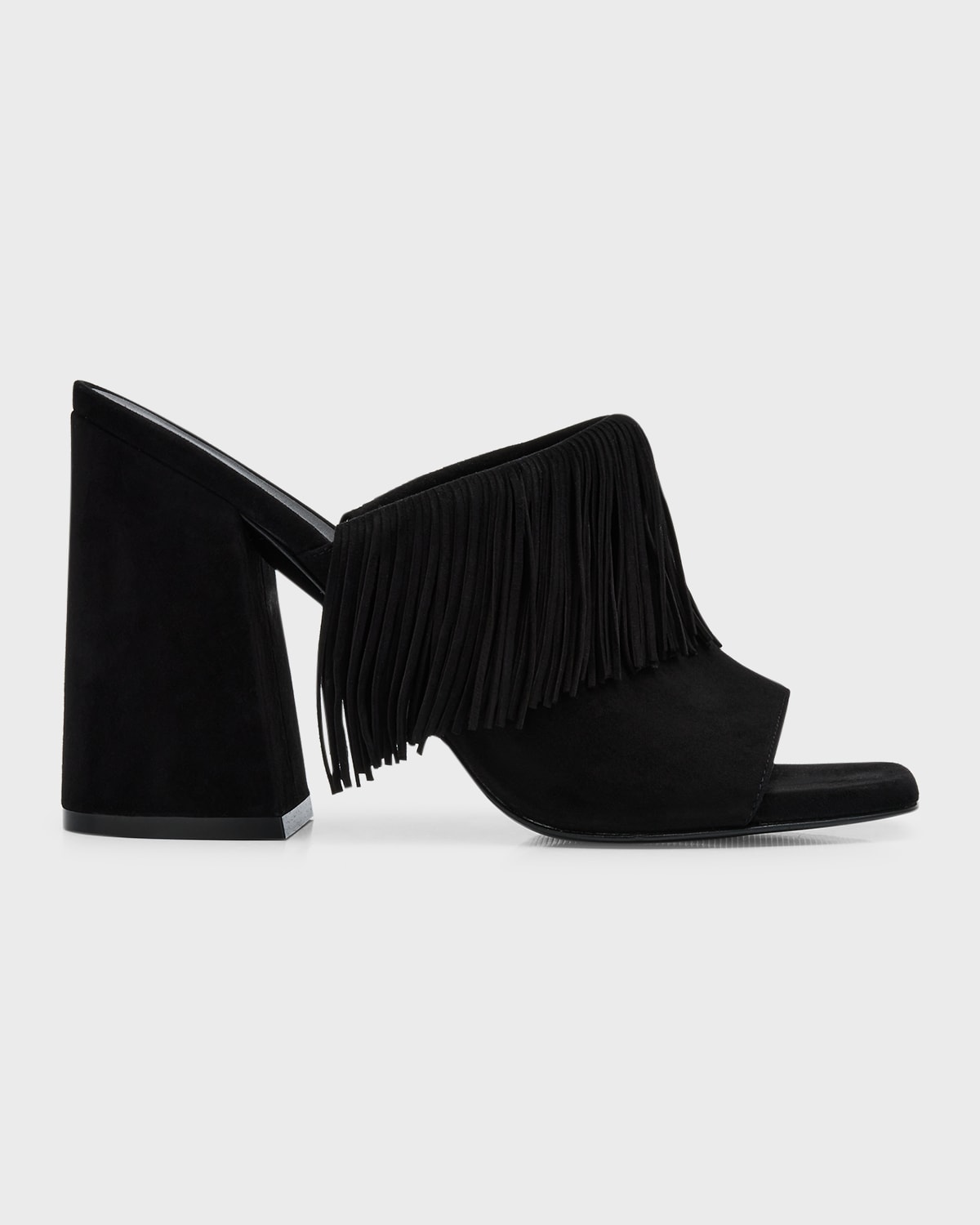 Stuart Weitzman Tia Suede Fringe Mule Sandals In Black