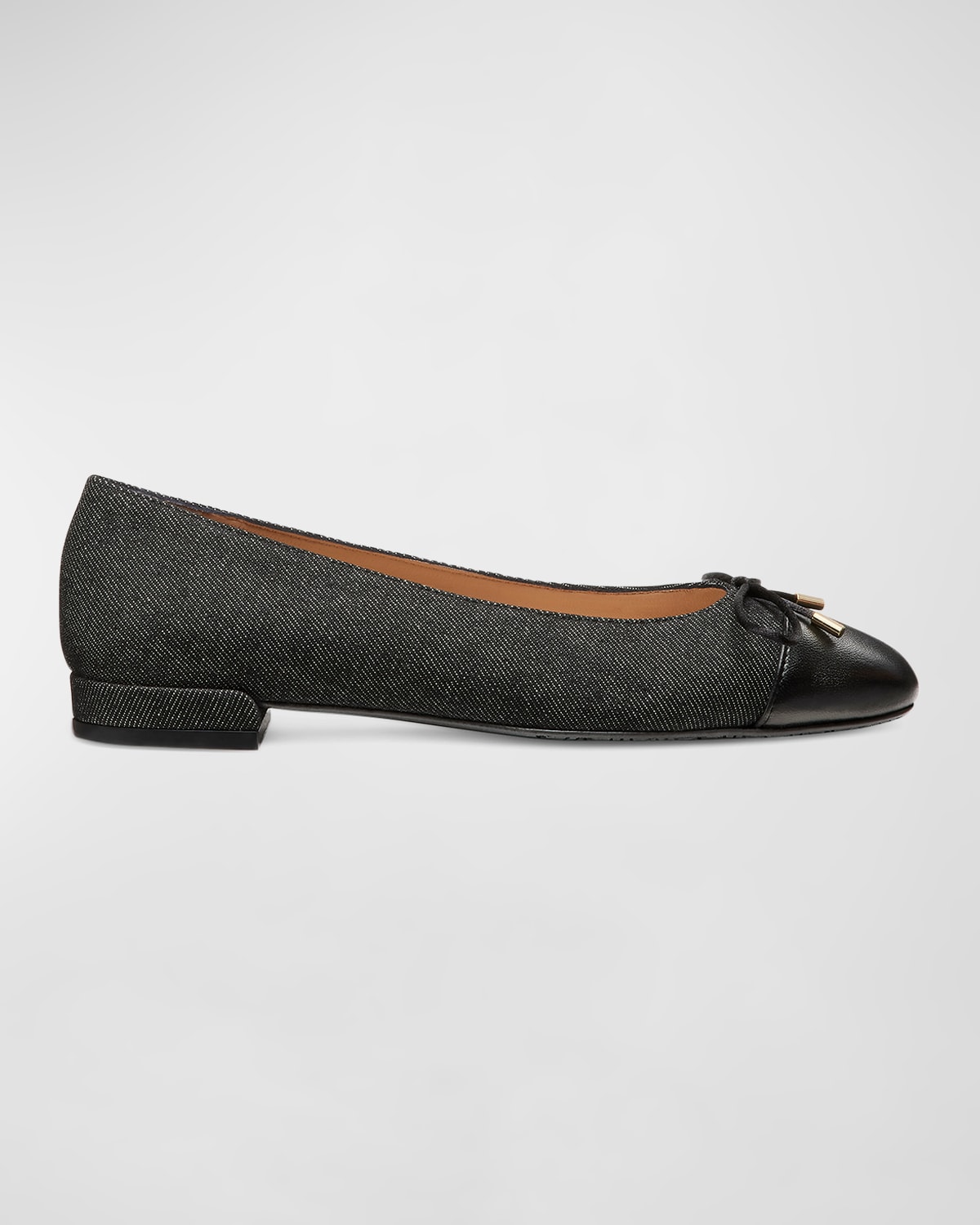 Shop Stuart Weitzman Sleek Denim Bow Ballerina Flats In Black