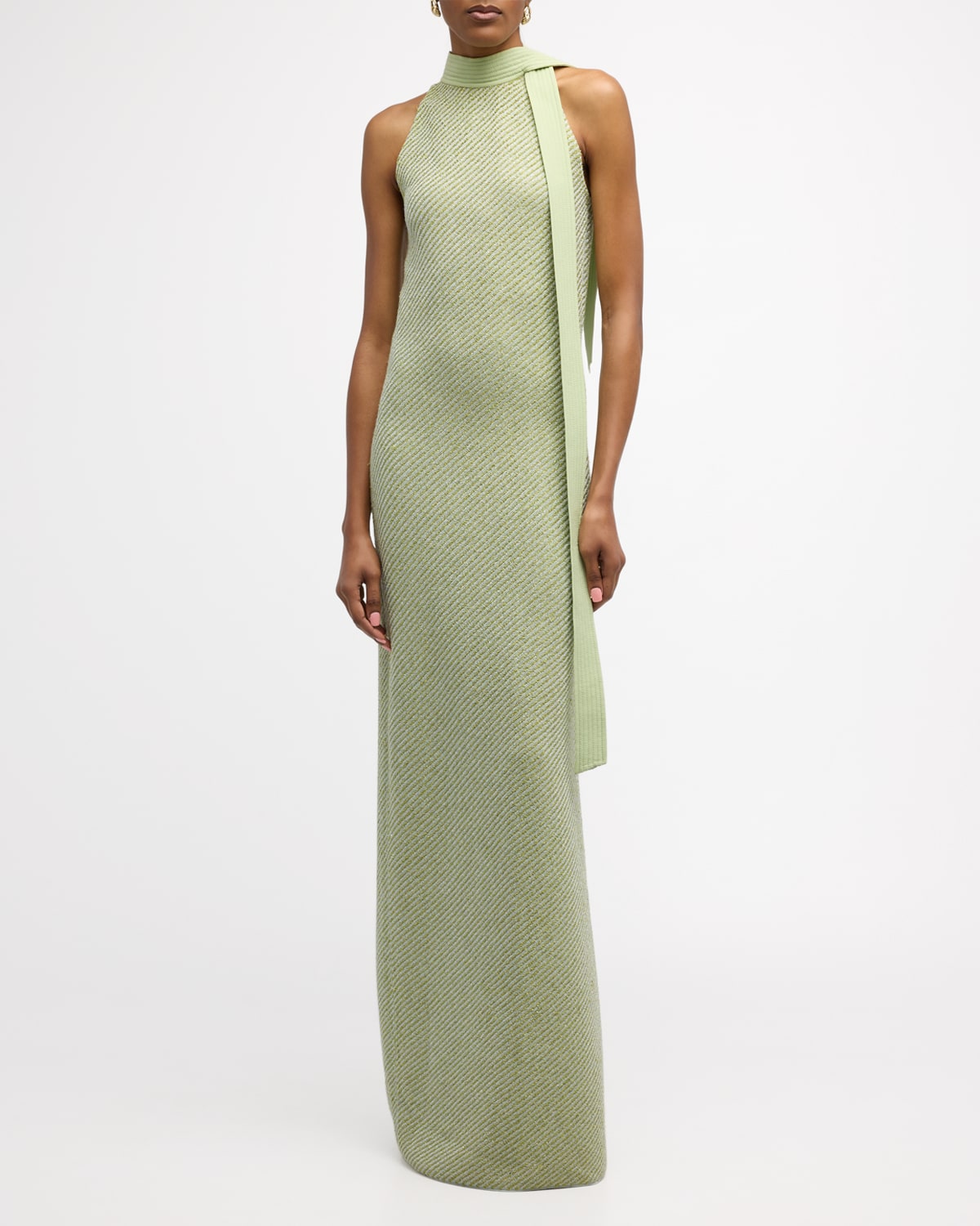 st john green dress St. John Sequin Sleeveless Twill Knit Gown In Chartreuse/Mint Multi - 78%  Off
