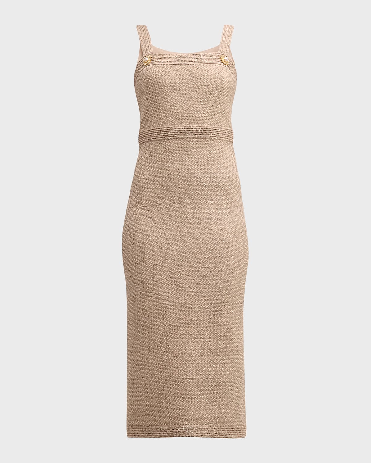 Shop St John Square-neck Sleeveless Paillette Twill Dress In Light Beige Multi