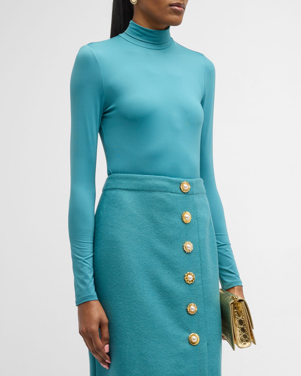 Shop St John Nuda Turtleneck Jersey Top In Dark Teal