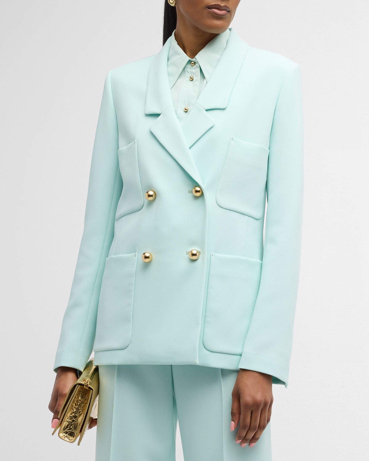 Shop St John Golden Ball-button Double-breasted Cady Jacket In Mint