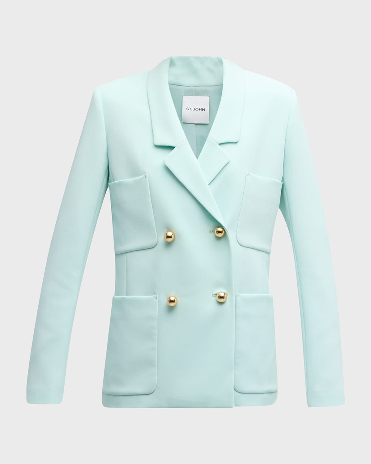 St John Golden Ball-button Double-breasted Cady Jacket In Mint