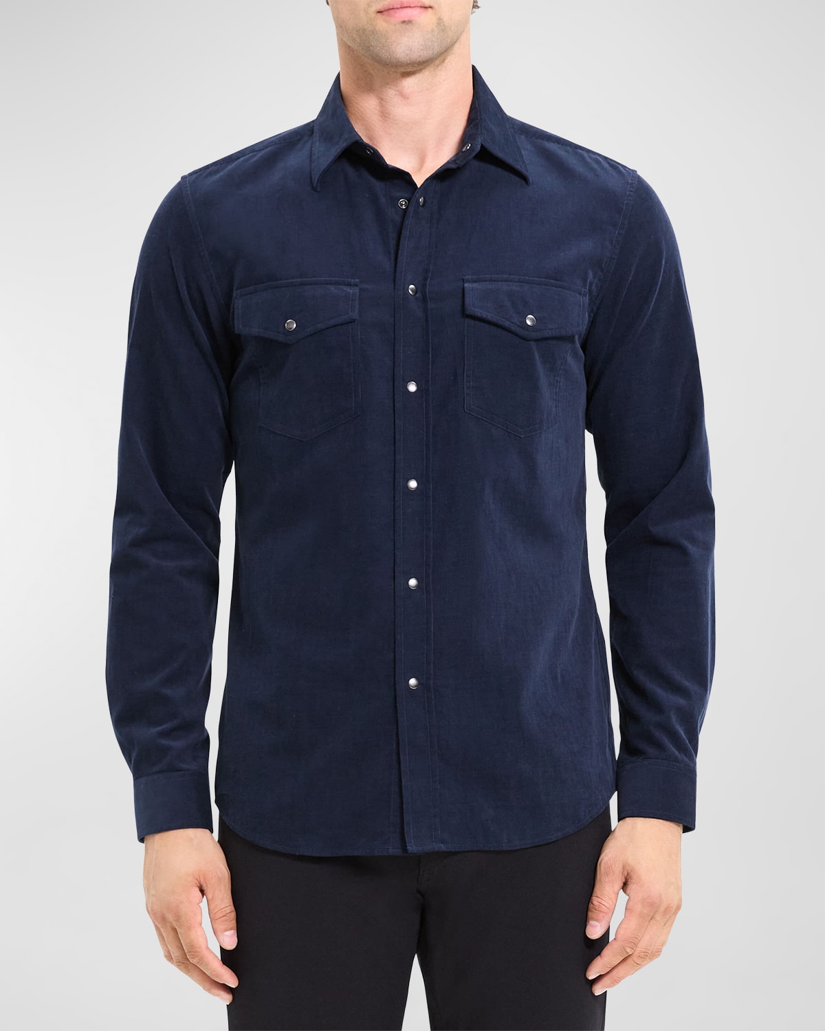 Shop Theory Men's Irving Snap Shirt In Jazz Micro Cord In Baltic