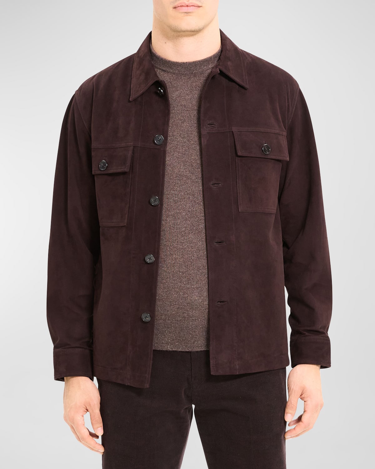 Theory Closson Suede Shirt Jacket In Mnk