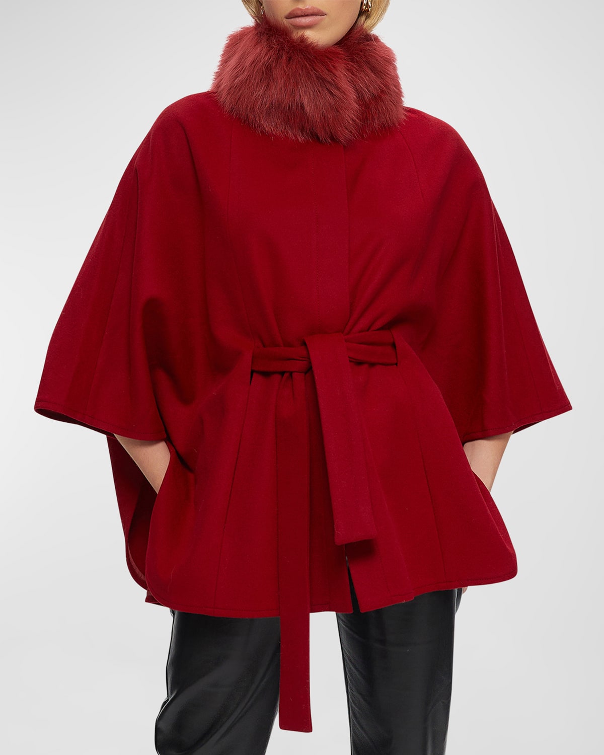 Wool Belted Cape with Toscana Lamb Shearling Collar
