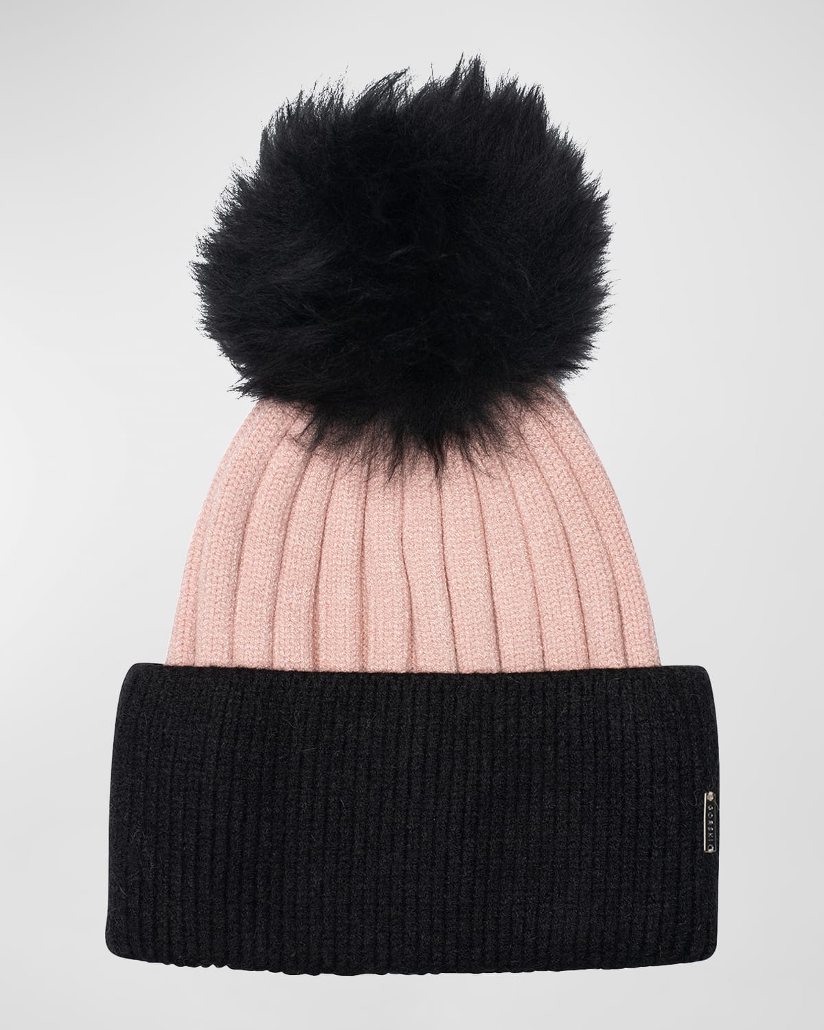 Gorski Two-tone Toscana Lamb Pom Beanie In Black Pink Black