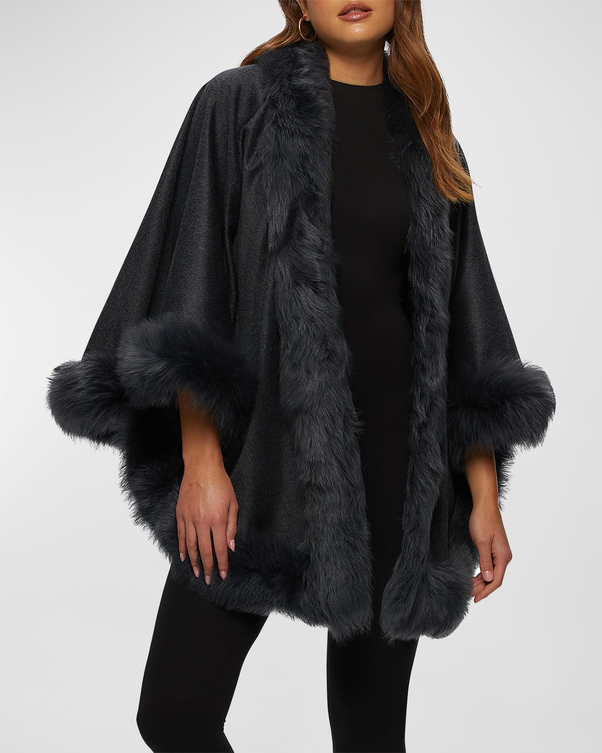 Cashmere Capelet with Lamb Shearling Trim