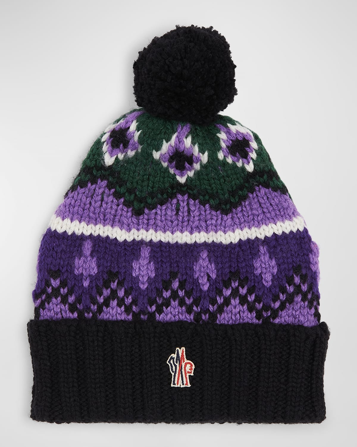 Moncler Grenoble Kid's Fair Isle Rib-knit Wool Logo Beanie In Purple Multi