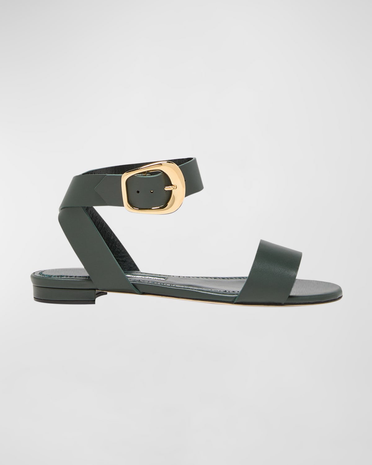 Manolo Blahnik Brutas Leather Ankle-strap Sandals In Dark Green