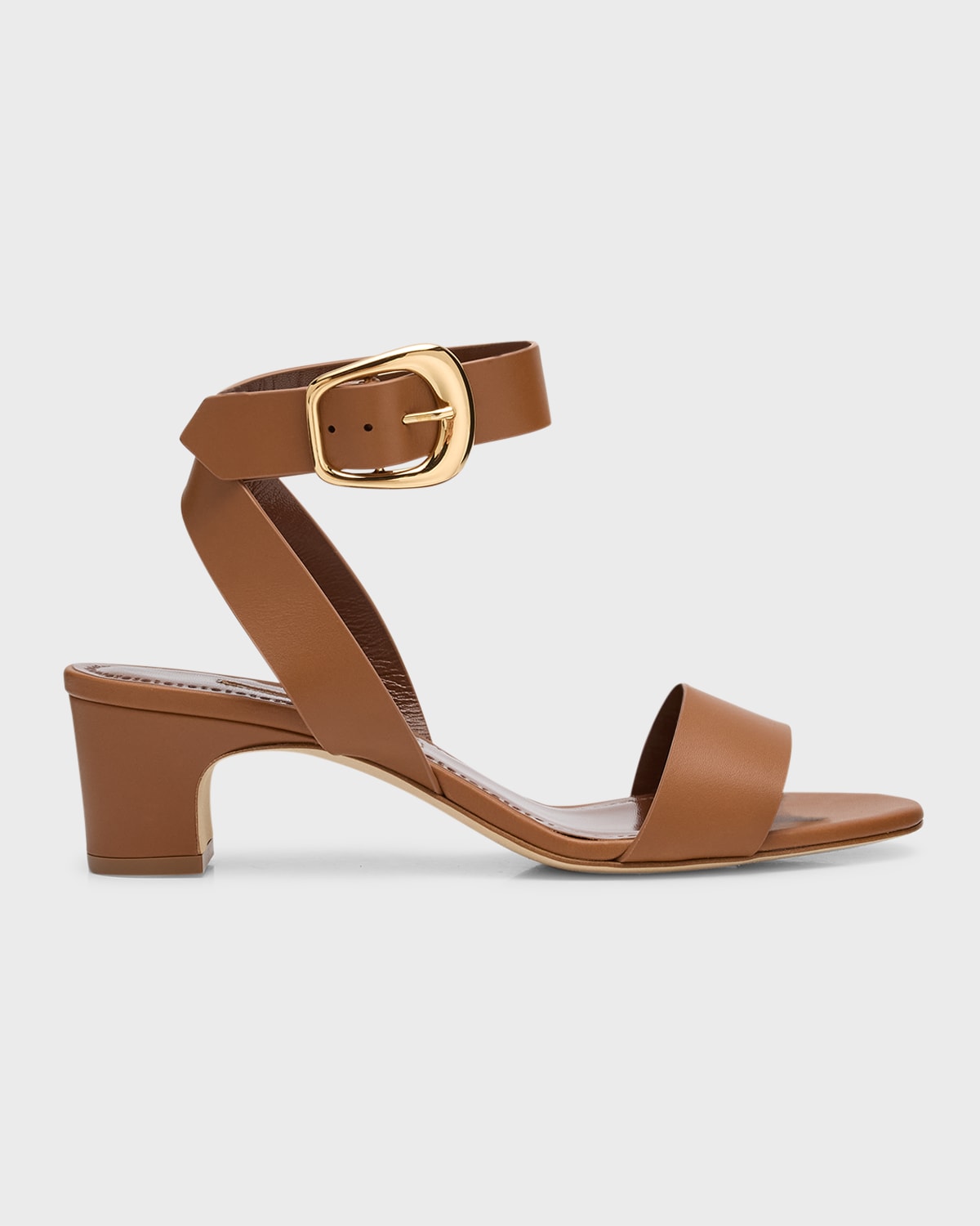 Shop Manolo Blahnik Brutas Leather Ankle-strap Sandals In Medium Brown