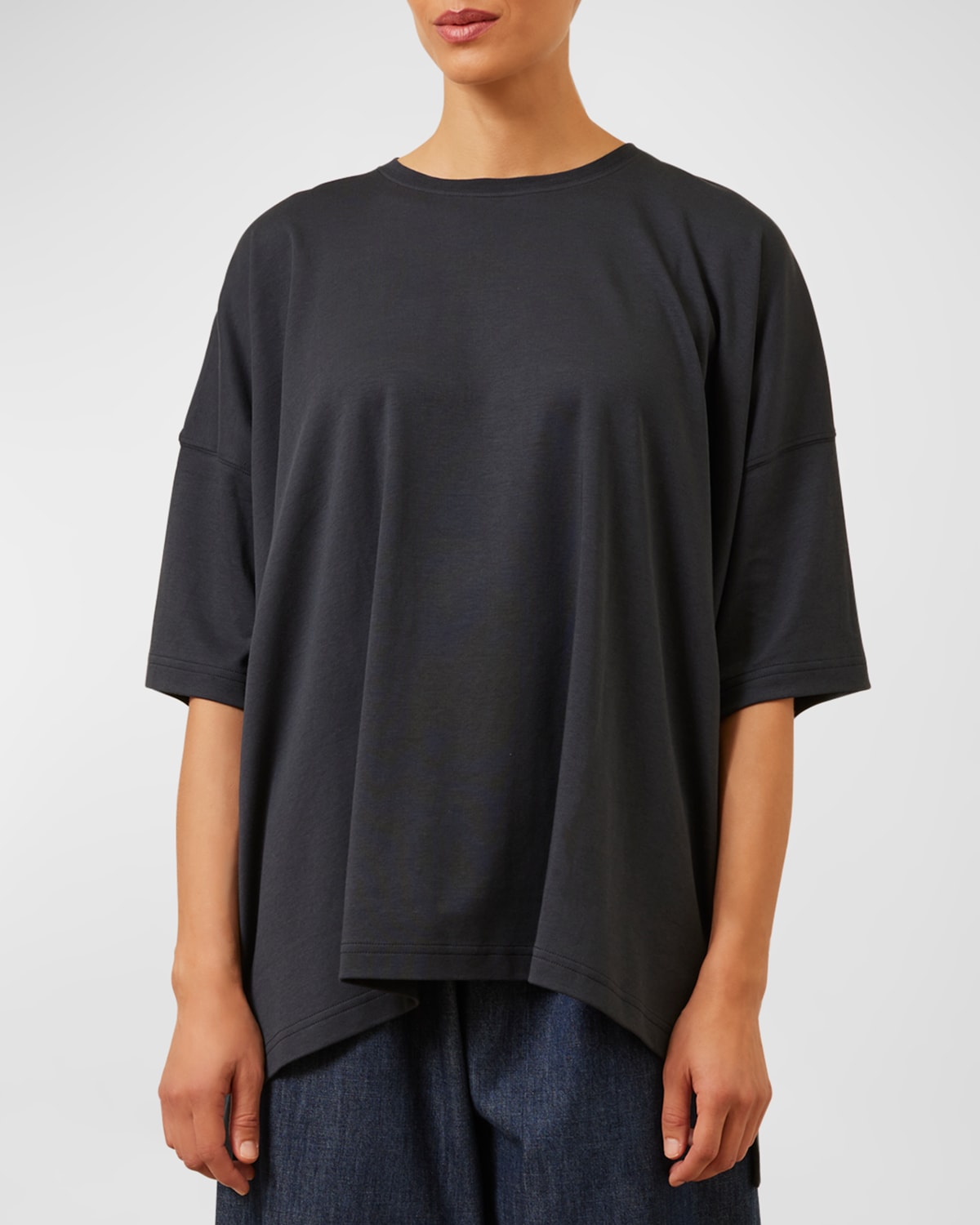 Shop Eskandar Short Sleeve Longer Back T-shirt Mid Plus In Navydark