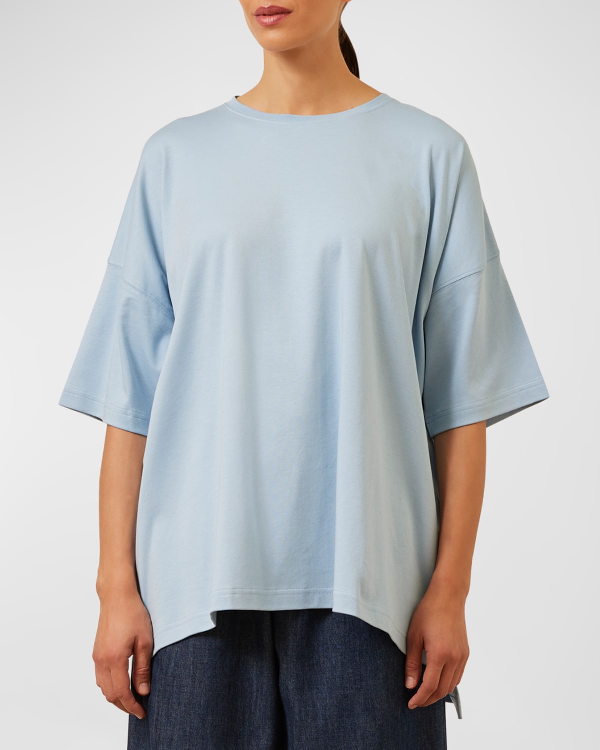 Shop Eskandar Short Sleeve Longer Back T-shirt Mid Plus In Woadblue