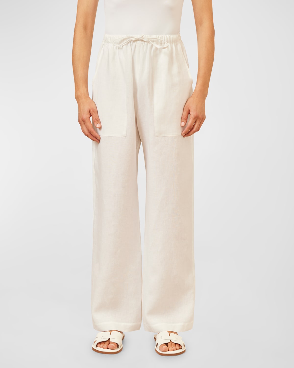 Eskandar Patch-pocket Straight-leg Drawstring Trousers In White