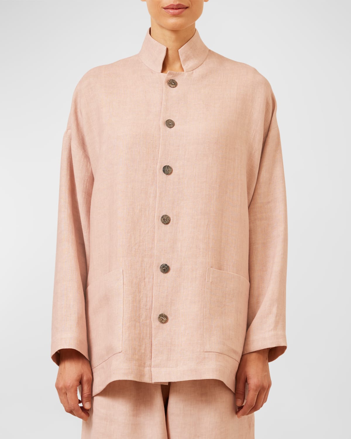 Shop Eskandar Achkan Stand-collar Jacket (long Length) In Rosepowder