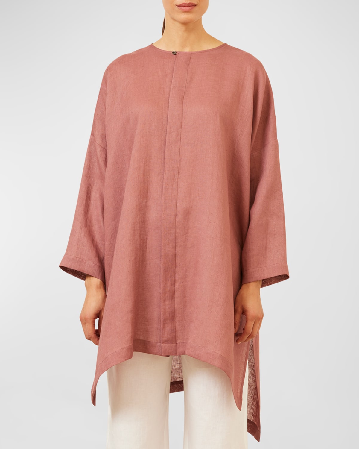 Wide Longer-Back Bound Neck Shirt (Very Long Length) With Slits