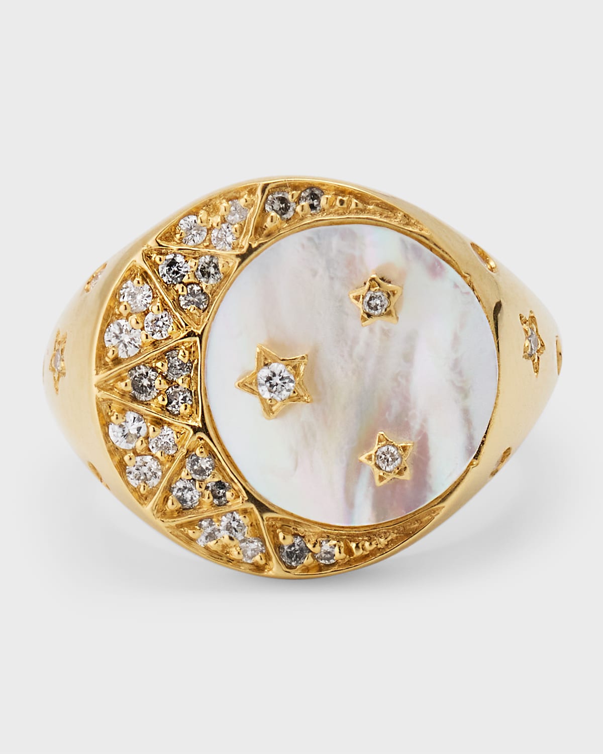 L'atelier Nawbar Moon Light Mother-of-pearl And Diamond Pinky Ring In Gold