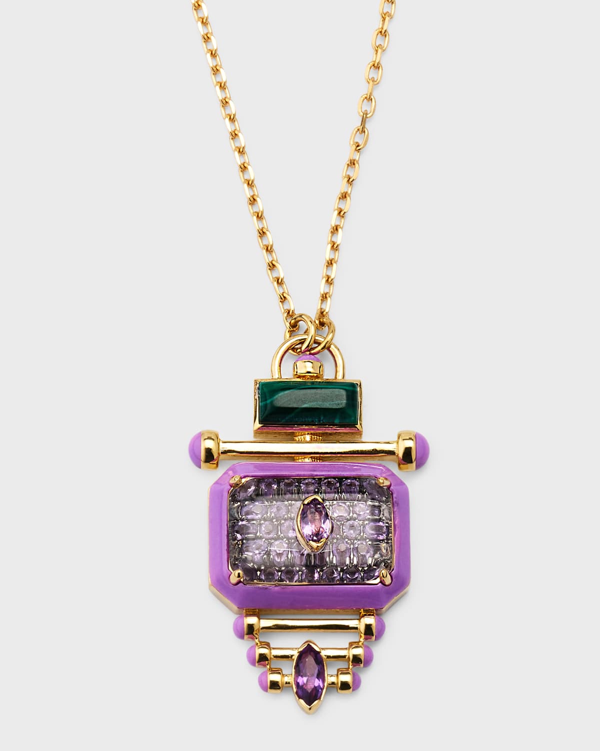 L'atelier Nawbar 18k Yellow Gold Little Barbie Moment Pendant Necklace With Amethyst And Malachite In Purple