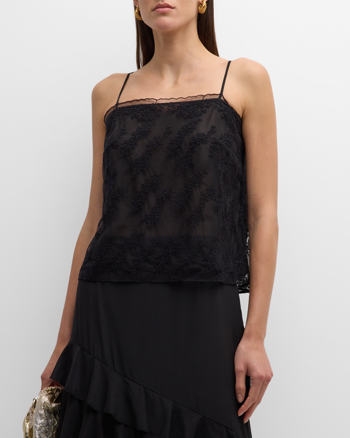 Shop Jason Wu Square-neck Embroidered Lace Cami In Black
