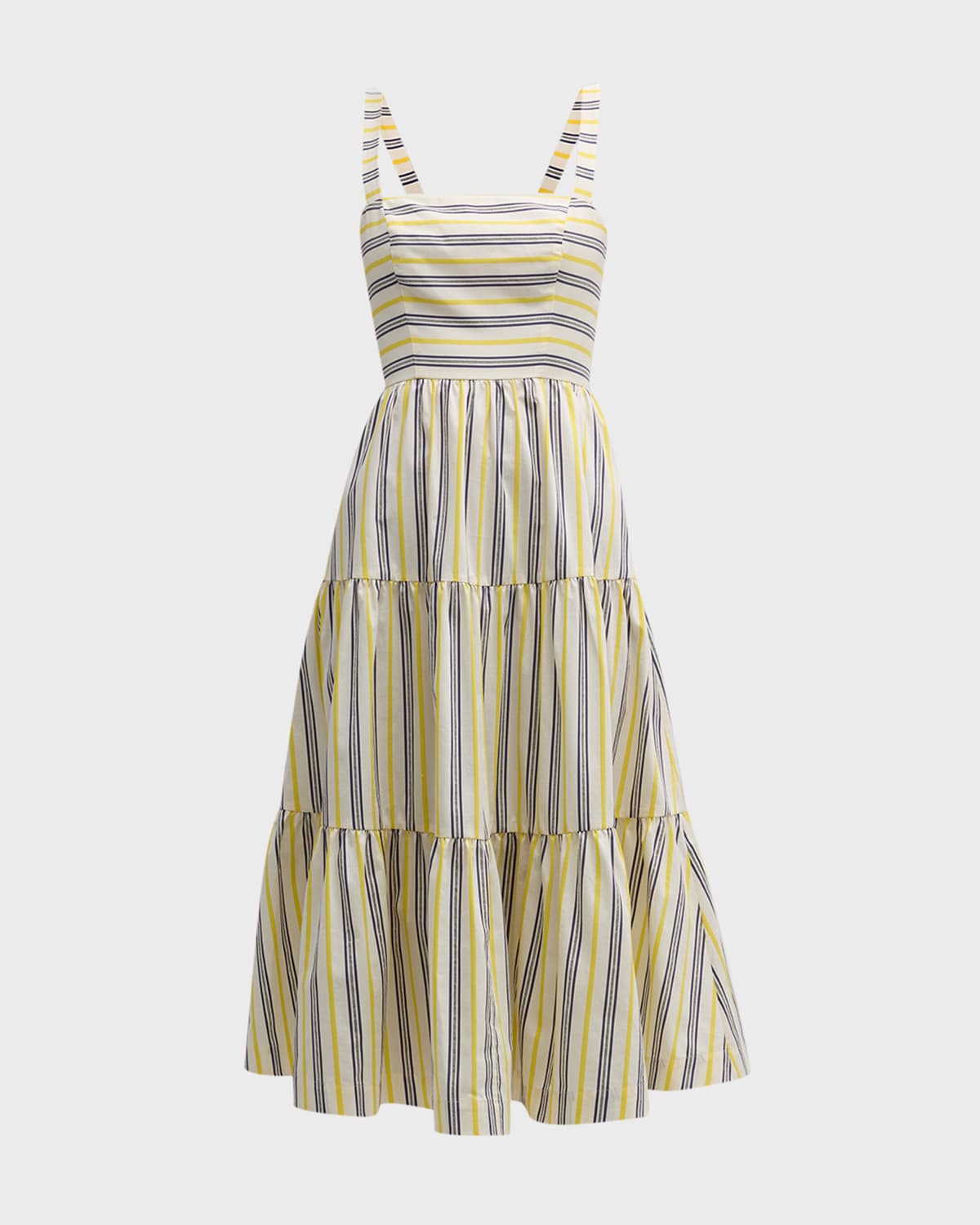Jason Wu Tiered Striped Square-neck Midi Dress In Buttermilk/ Deep