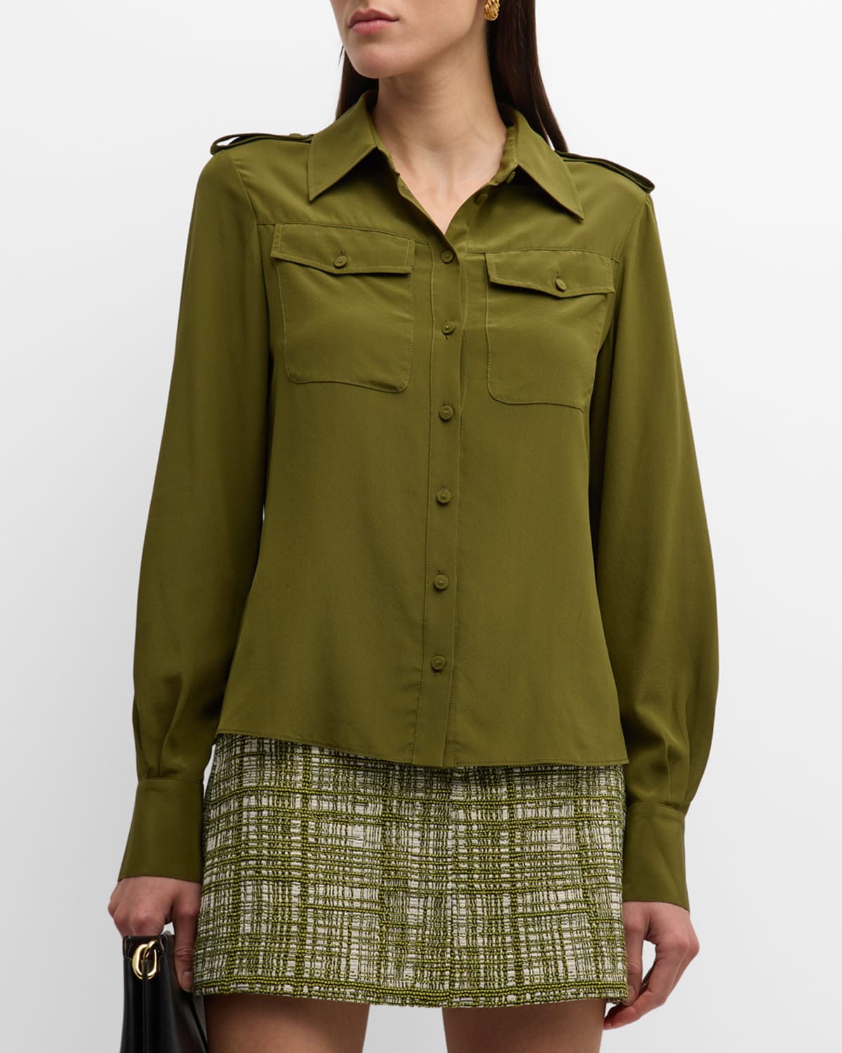 Jason Wu Button Down Silk Blouse In Dark Olive