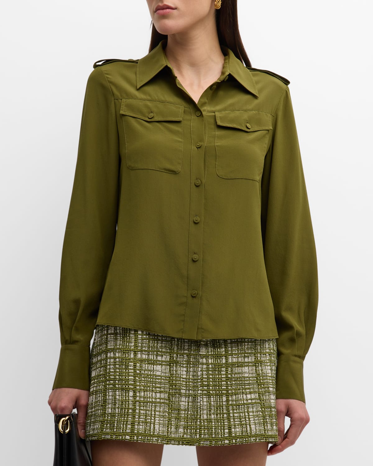 Shop Jason Wu Button Down Silk Blouse In Dark Olive