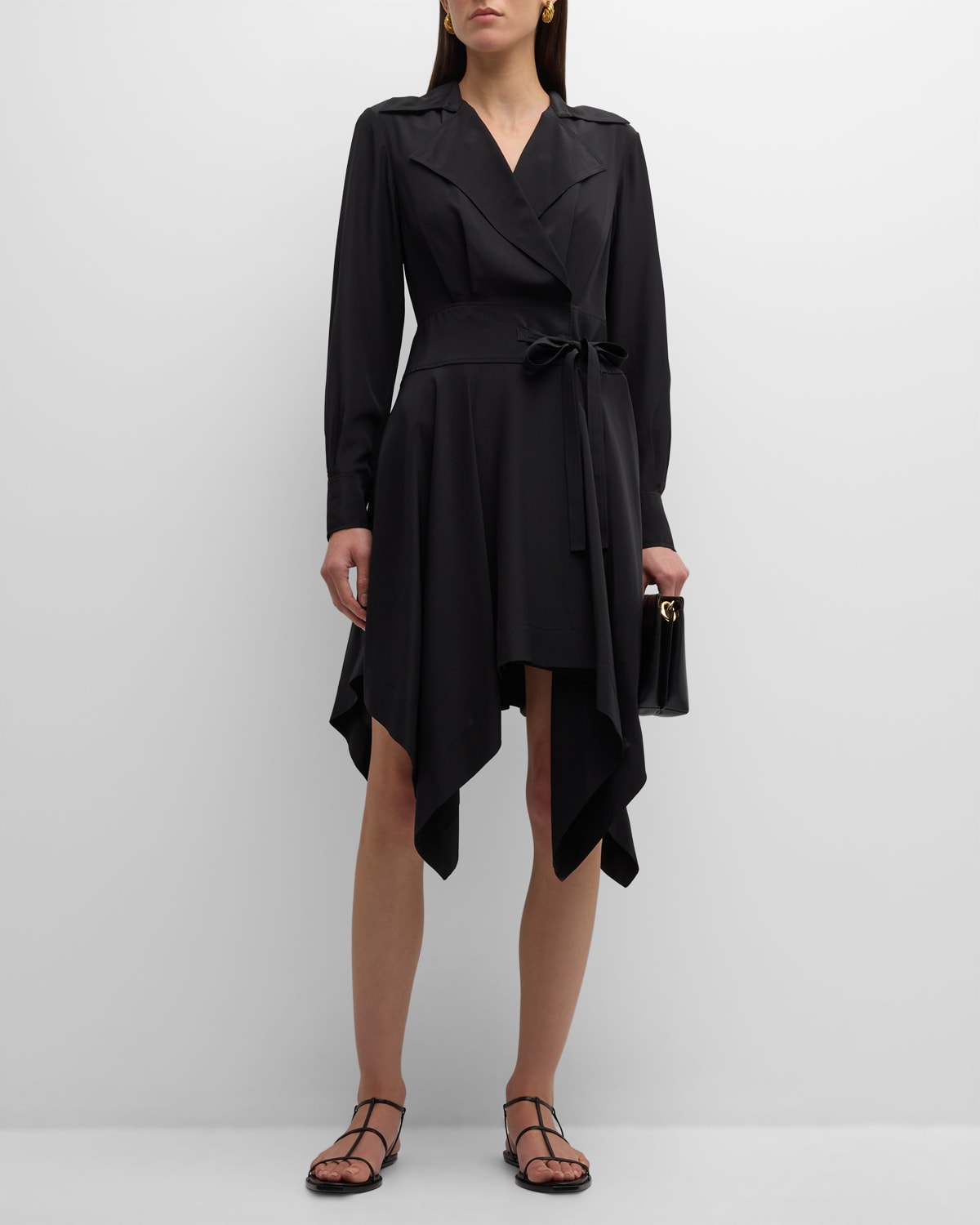 Shop Jason Wu Handkerchief Silk Midi Wrap Shirtdress In Black