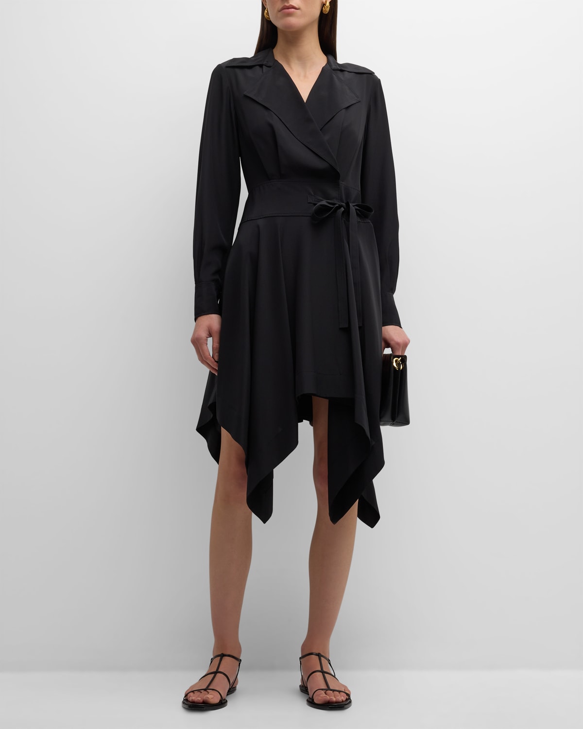Jason Wu Handkerchief Silk Midi Wrap Shirtdress In Black