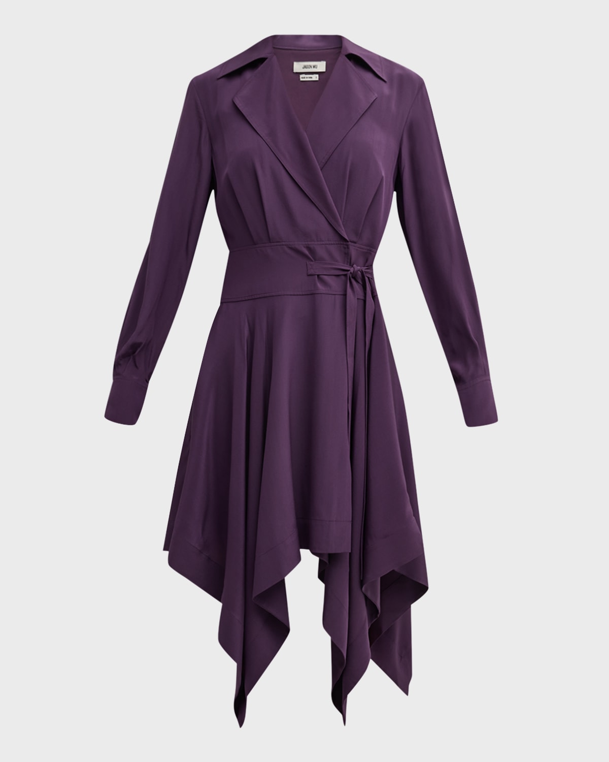 Jason Wu L/s Silk Crepe De Chine Handkercheif Hem Dress In Deep Plum