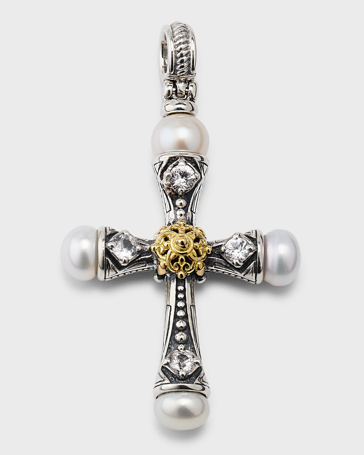 Konstantino Pearl And White Sapphire Cross Pendant In Multi